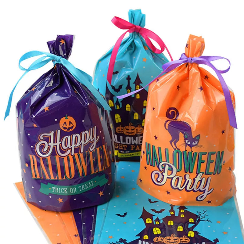 Orange and dark purple Halloween candy bags with 14cm width and 20cm height
