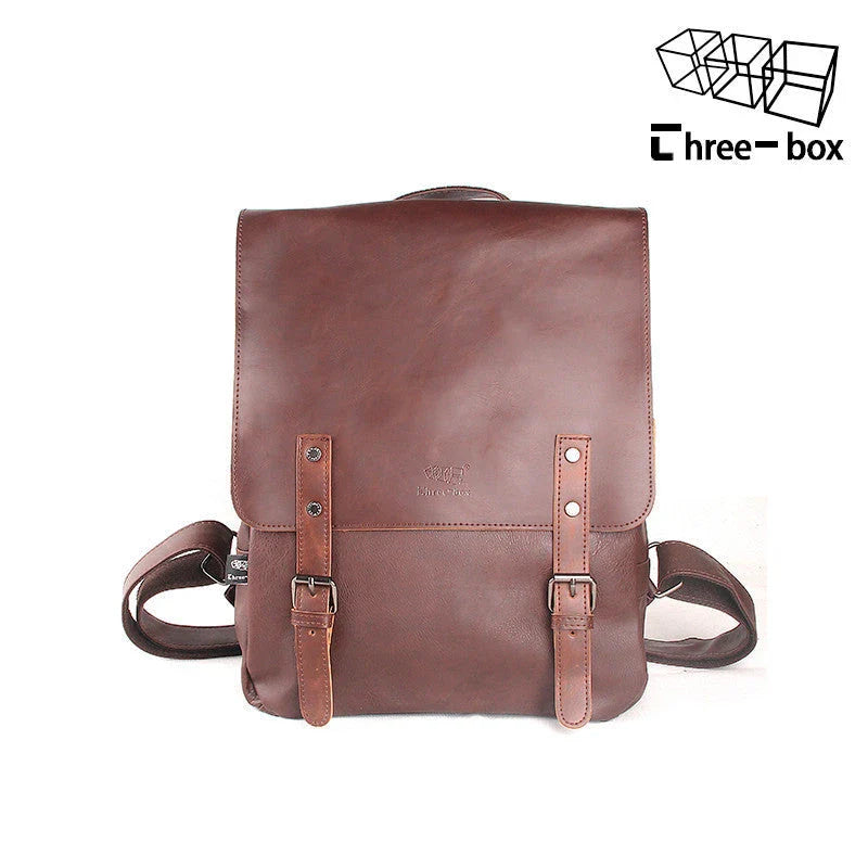 Durable PU leather backpack with spacious storage and laptop compartment for modern men