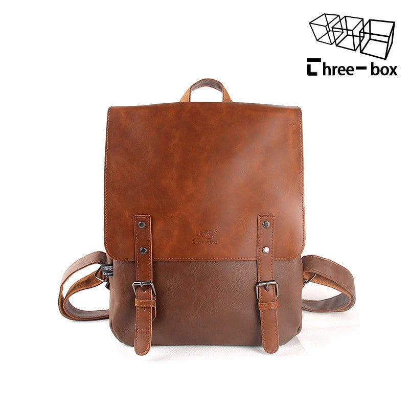 Durable PU leather backpack with spacious storage and laptop compartment for modern men