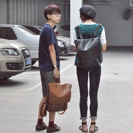 Durable PU leather backpack with spacious storage and laptop compartment for modern men