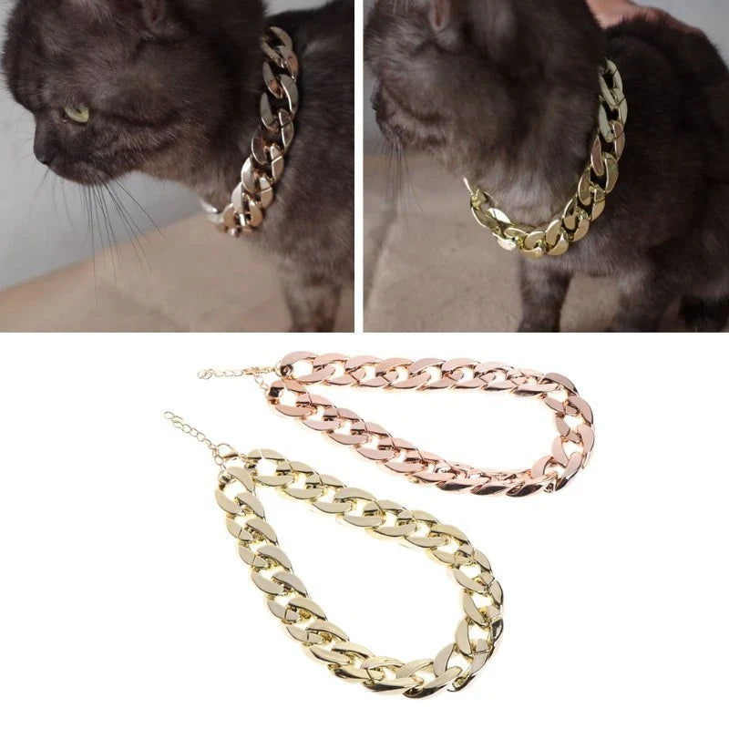 Stylish gold plated pet necklace with thick chain design, perfect for adding fashion and identification to small dogs and puppies