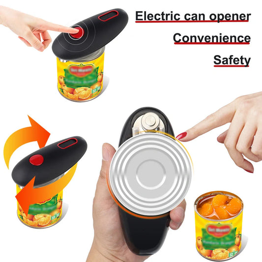 Electric can opener with automatic bottle opener function in black