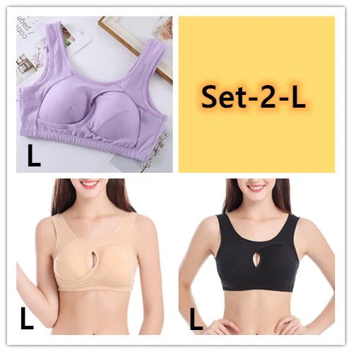 Supportive cotton sports bra with crossover design for lift and support, preventing sagging and bra lines