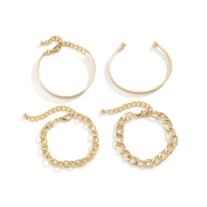 Simple and Elegant C-Shaped Hollow Chain Bracelet Set in Gold and Silver
