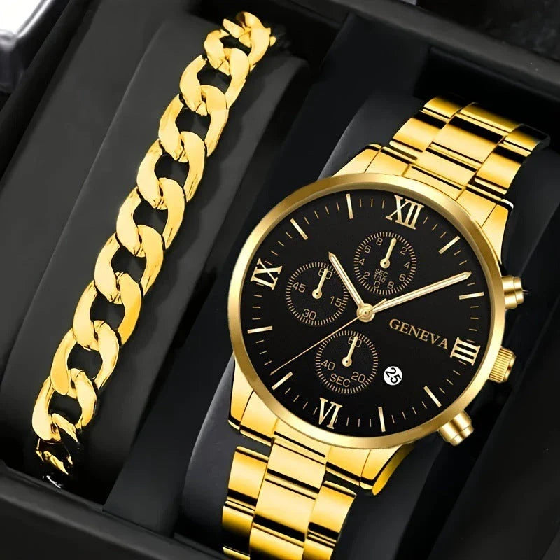 Premium stainless steel men's watch with bracelet in multiple color options