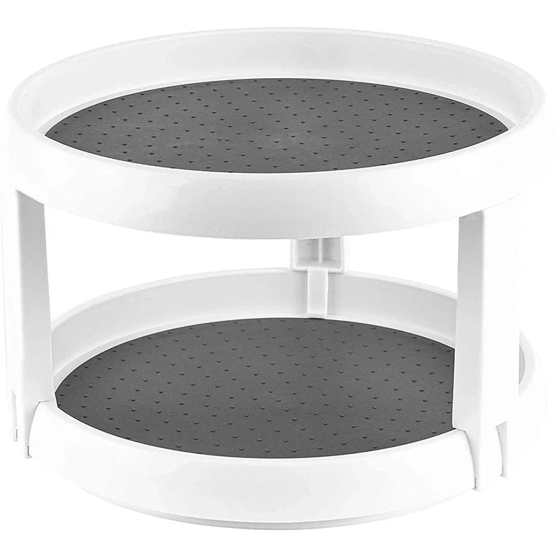 Two-tier rotary kitchen spice organiser in grey and white