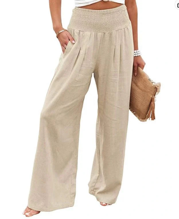 Women's stylish cotton linen wide leg trousers in various colours