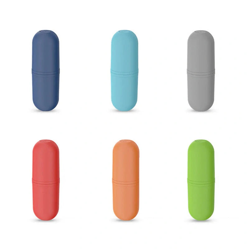 Capsule-shaped travel bottle in various colours with leak-proof design