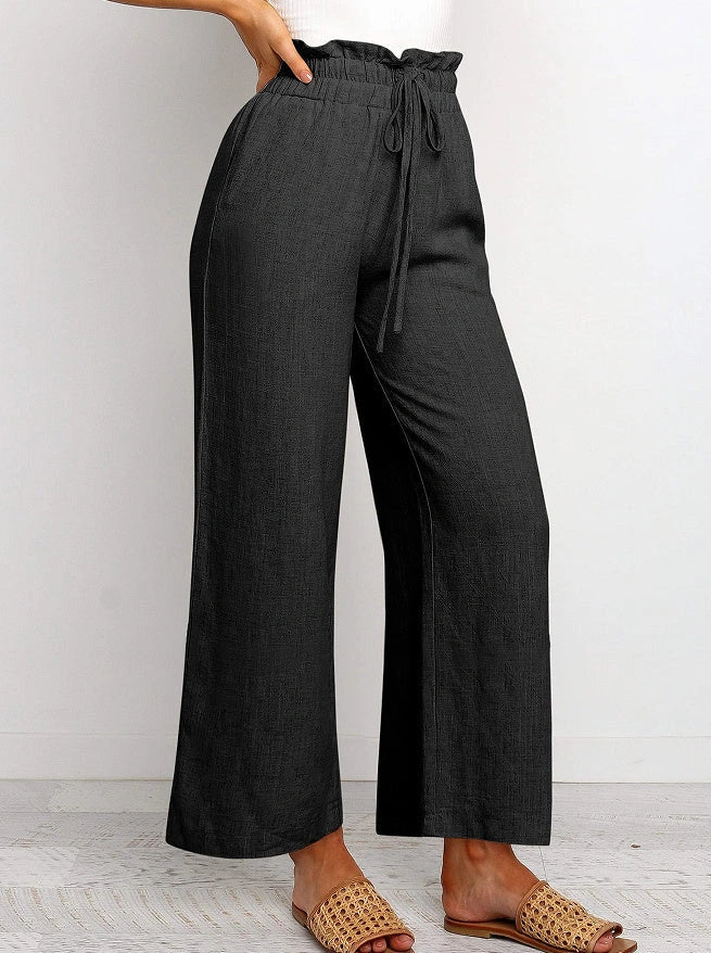 Stylish elastic waistband wide leg cropped pants in various colors