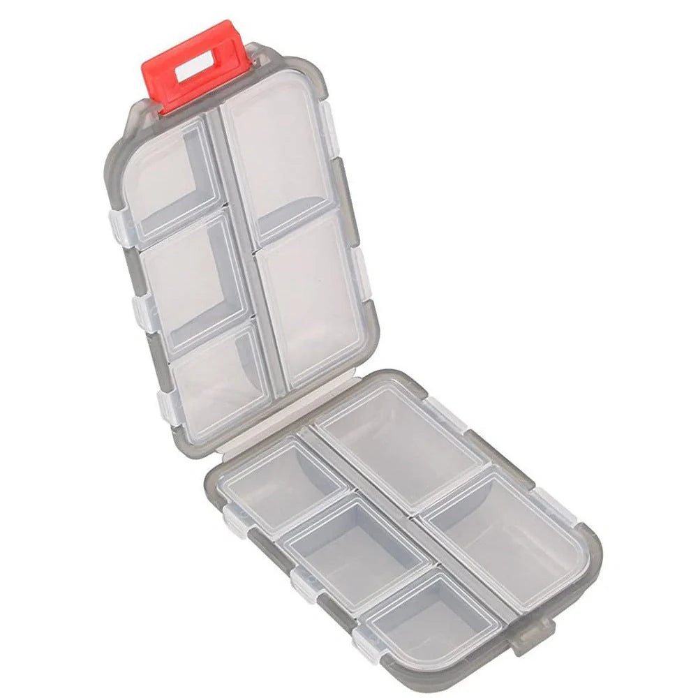 10-grid moisture-proof travel pill organizer in various colours for secure medication storage