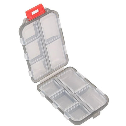 10-grid moisture-proof travel pill organizer in various colours for secure medication storage