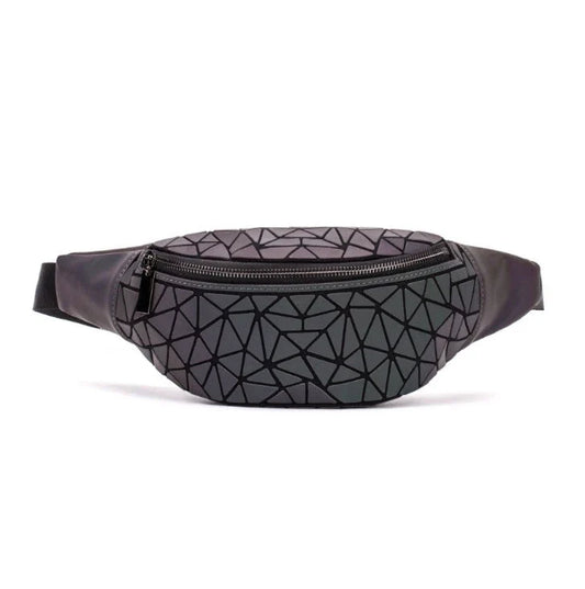 Stylish geometric waist bags for women, featuring multiple compartments and an adjustable strap for hands-free convenience.