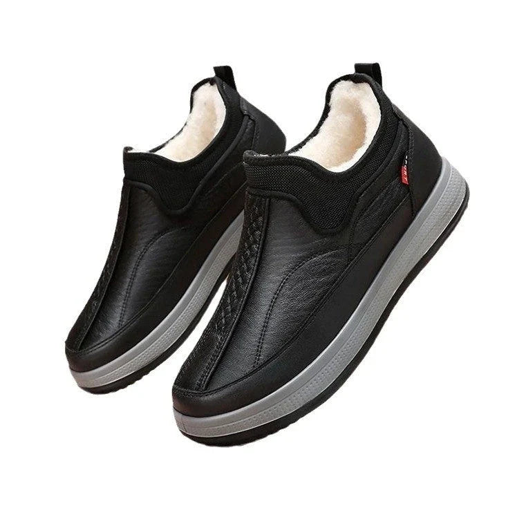 Cozy winter snow boots with round-toe design, non-slip platform, and warm fleece lining in black and grey colors