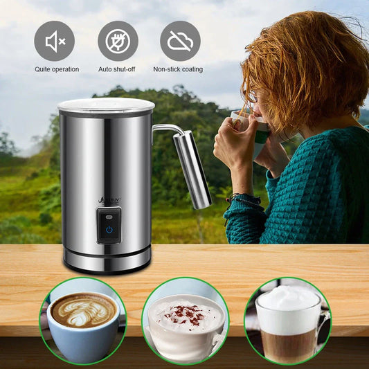Electric Milk Frother for Coffee with Stainless-Steel Body and 3 Functions