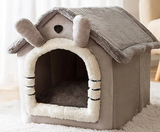 Cozy pet hideaway: Plush, foldable dog house and cat bed in various stylish designs