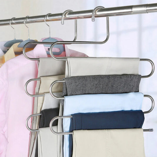 Sturdy and Stylish 5-Tier Pants Rack in Stainless Steel, Designed to Maximize Closet Space and Organize Pants, Jeans, and Trousers