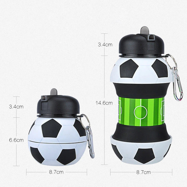 Foldable football-shaped silicone water bottle with straw - a durable, leak-proof, and eco-friendly travel companion for sports, hiking, and everyday hydration needs.