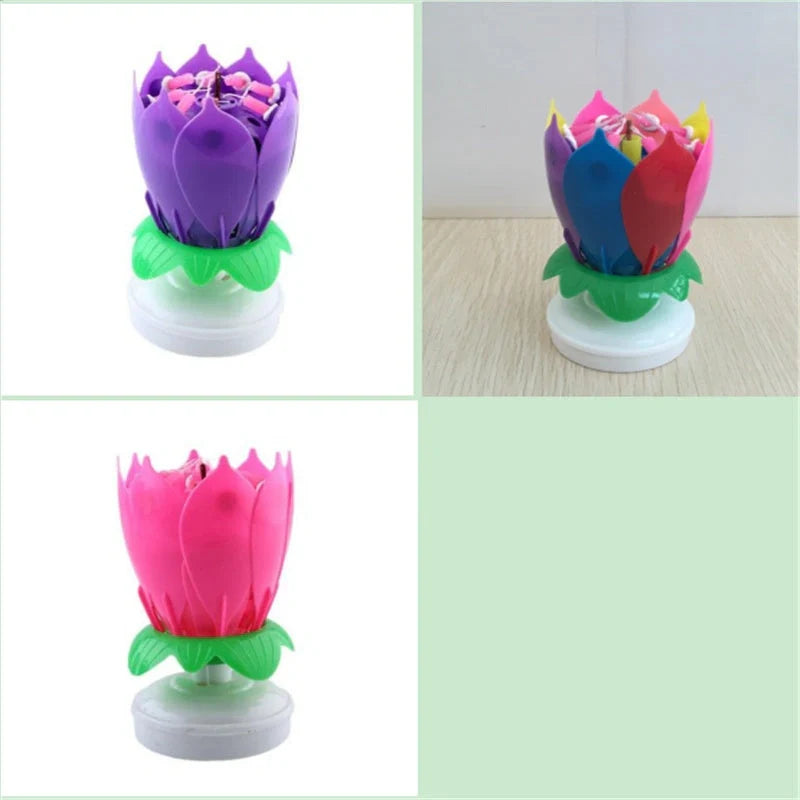 Musical Lotus Candles in various colours, showcasing the elegant lotus design and music feature