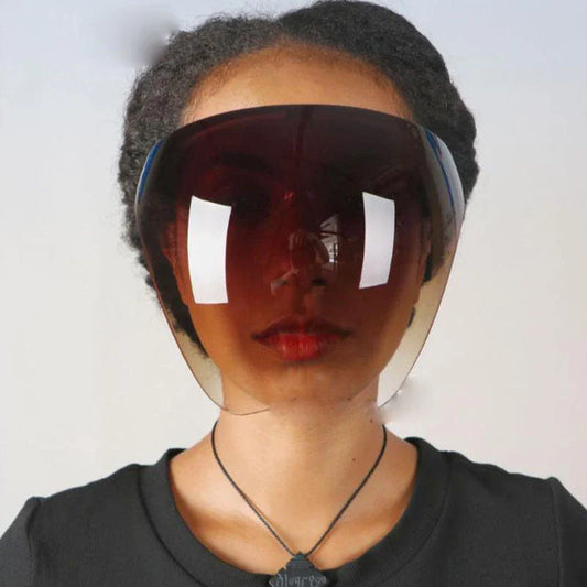 Premium multi-function face shield glasses with anti-fog coating, durable plastic frame, and crystal-clear lenses for sun protection and safety