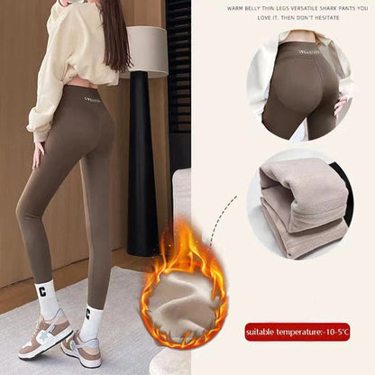 Winter fleece leggings with high waist and tummy control in black, grey, and brown