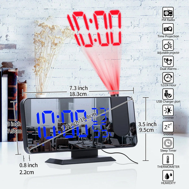 GiftHomen UK Multifunctional Radio Projection Alarm Clock with Adjustable Brightness