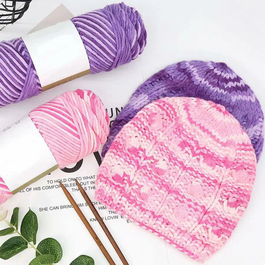 Luxurious gradient milk cotton yarn balls in a variety of vibrant colours, perfect for knitting, weaving, and other textile crafts.
