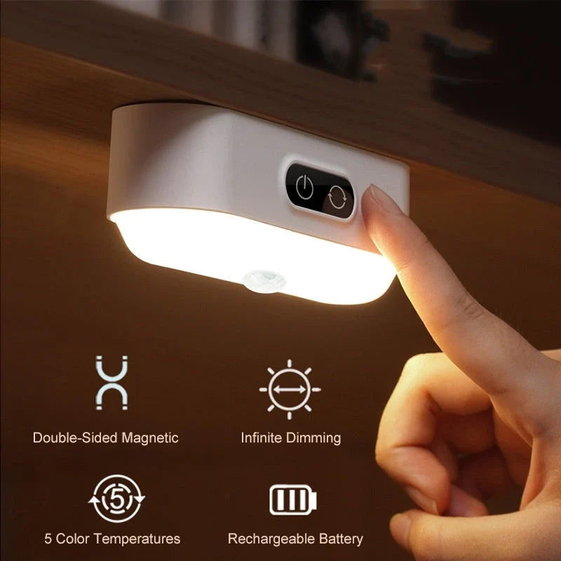 Adjustable LED desk lamp with magnetic base, rechargeable, dimmable, and 5 color temperature modes for study, cabinet, and dorm use