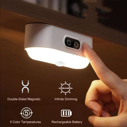 Adjustable LED desk lamp with magnetic base, rechargeable, dimmable, and 5 color temperature modes for study, cabinet, and dorm use