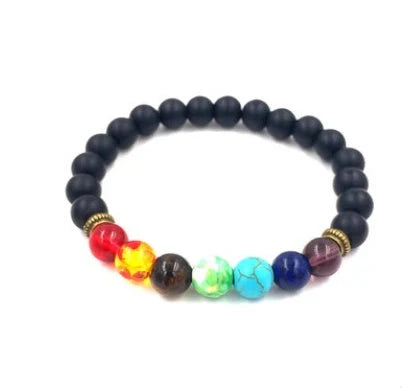 Stylish 8mm Agate Volcanic Stone Chakra Bracelet in various colours