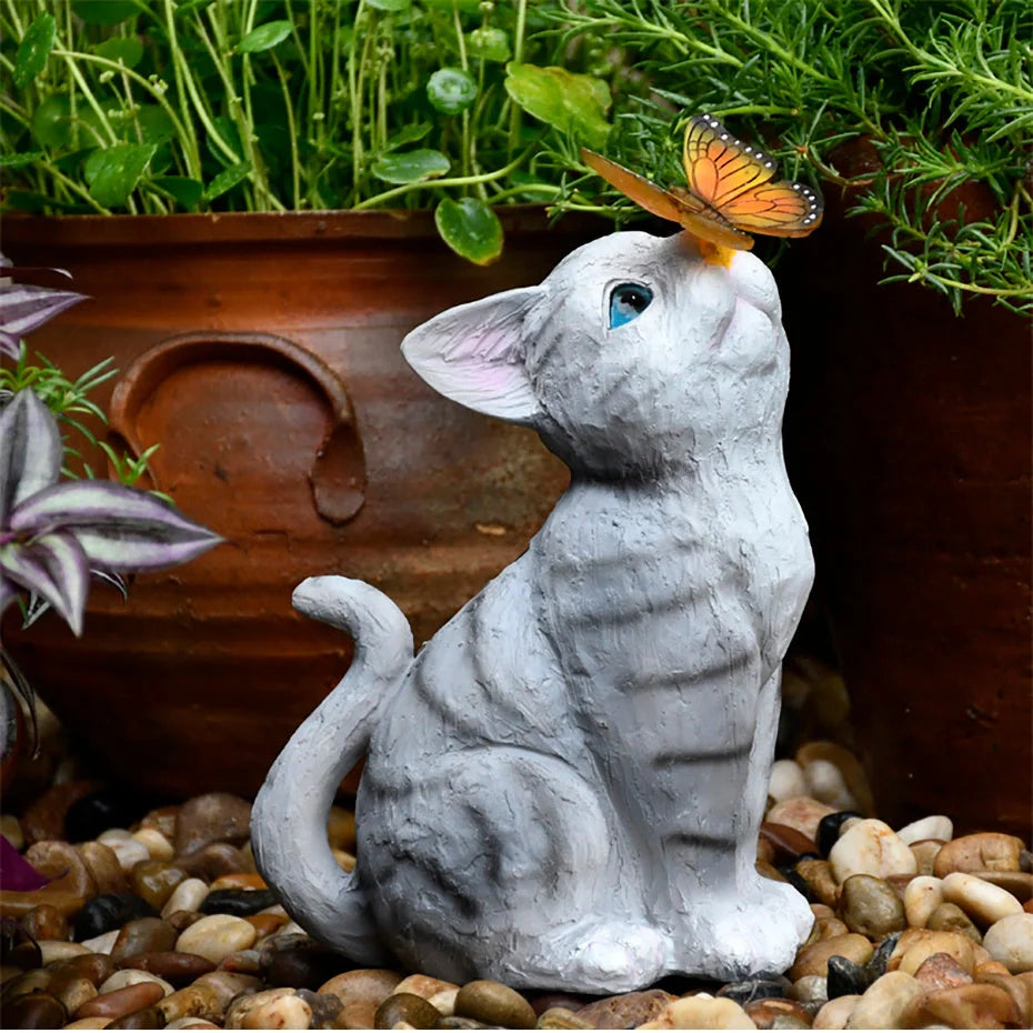 Creative resin cat solar sculpture ornaments for garden decoration