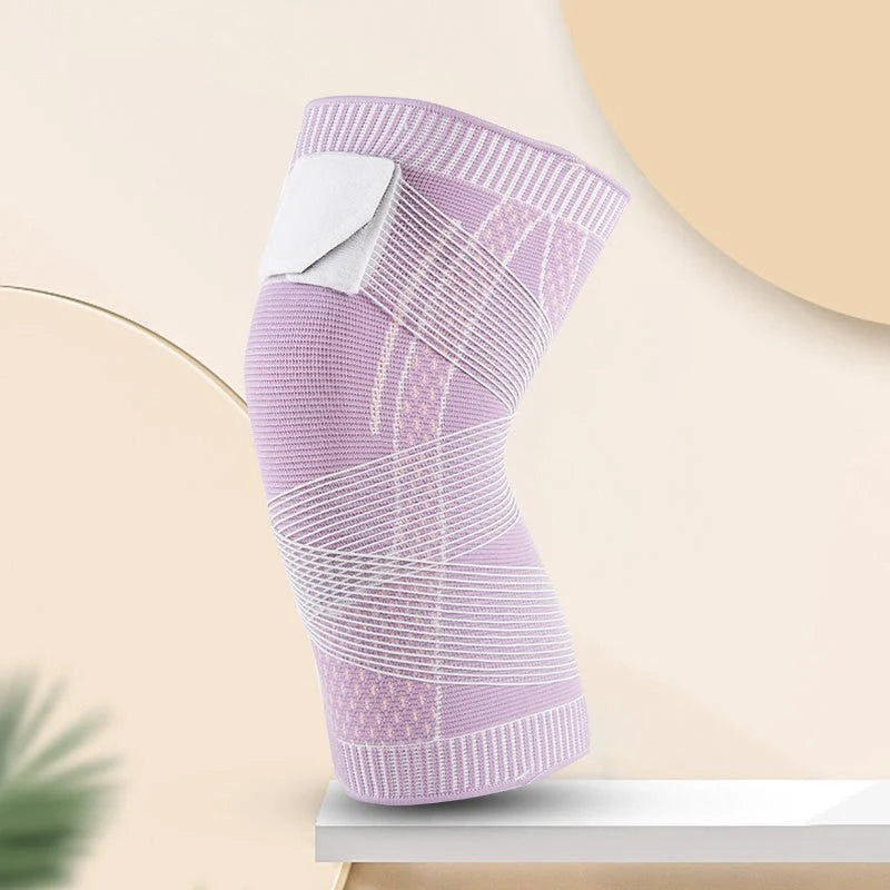 Adjustable nylon sports knee pads in pink, blue, and black