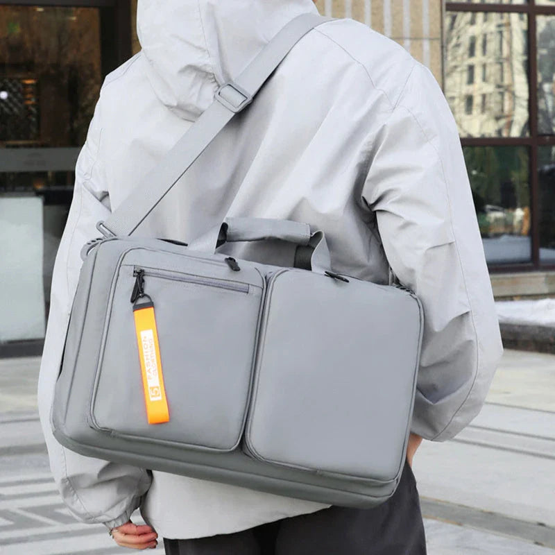Versatile backpack with large capacity and laptop compartment, made of durable oxford cloth in grey and black colors