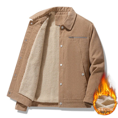 Retro corduroy winter jacket in various colors and sizes, featuring a classic lapel design and warm, cosy fabric.