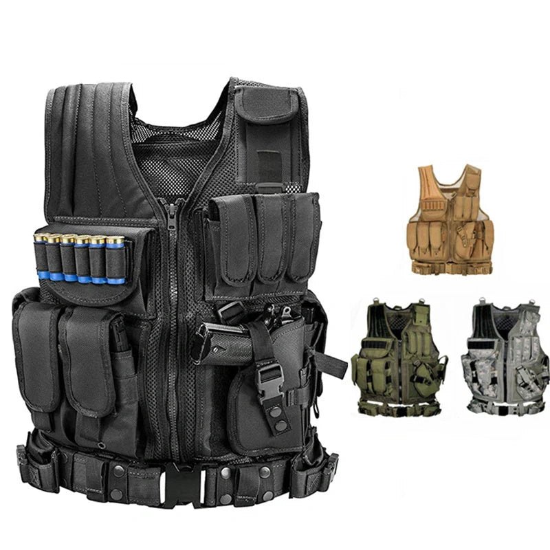 Durable tactical vest for military and outdoor activities with multiple pockets and adjustable straps