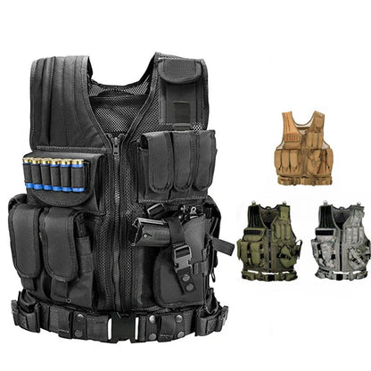 Durable tactical vest for military and outdoor activities with multiple pockets and adjustable straps