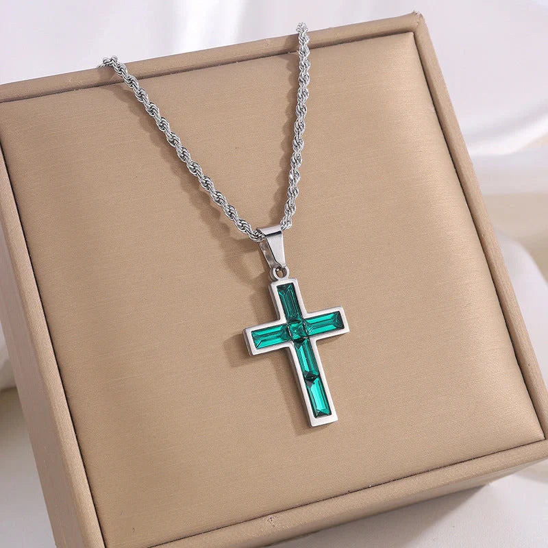 European and American style titanium steel diamond cross necklace with no colour fading