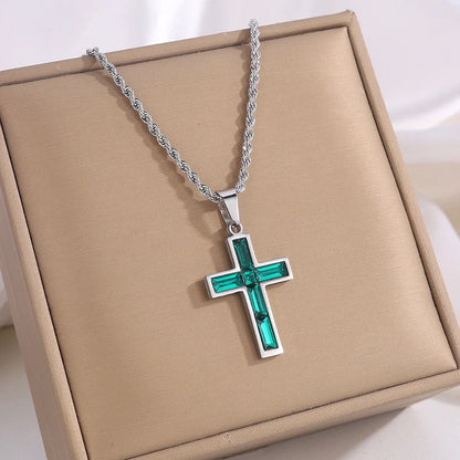 European and American style titanium steel diamond cross necklace with no colour fading