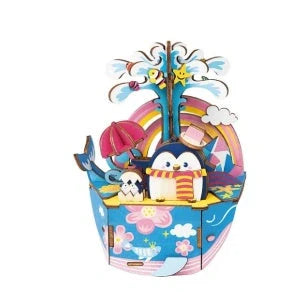 DIY 3D Kitty Ballet Wooden Puzzle and Music Box Toy, ready for assembly