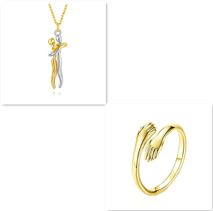 Stylish brass hugging couple necklace with minimalist design - a thoughtful Valentine's Day gift