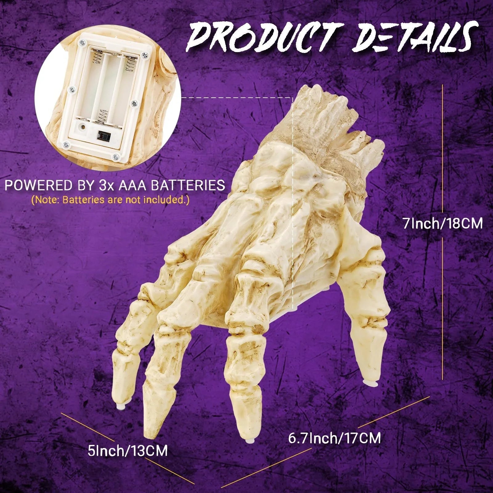 Realistic glowing zombie hand Halloween decoration with spooky sound and movement