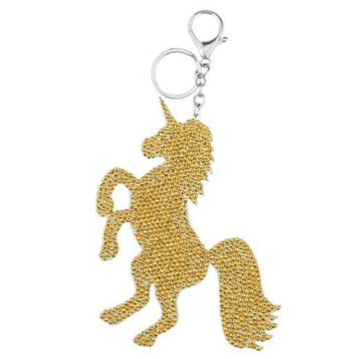 A collection of animal-themed diamond art keychains, including designs such as ladybirds, unicorns, cats, and Santa Claus figures.