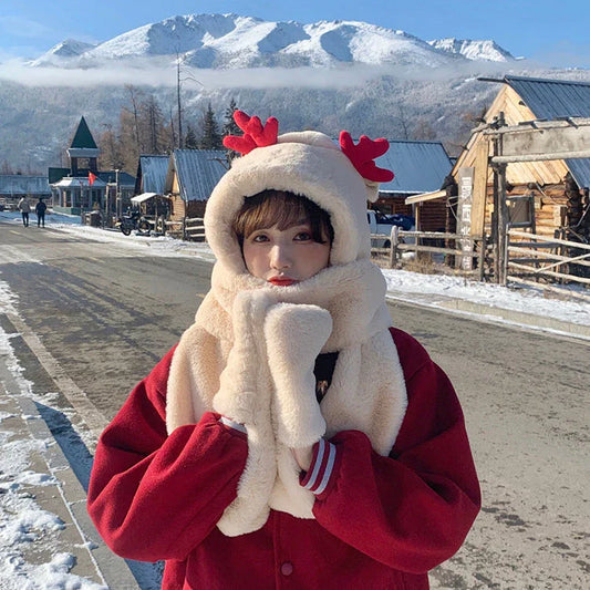 Cozy knit hat, scarf, and glove set in three color options for winter weather protection and style
