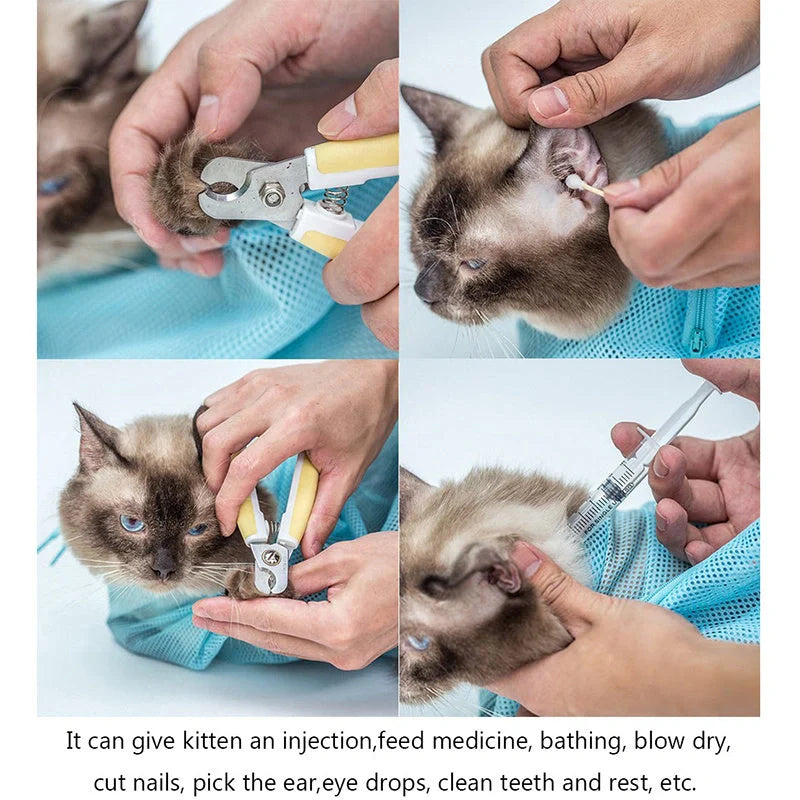 Adjustable polyester cat grooming bag for washing and nail trimming