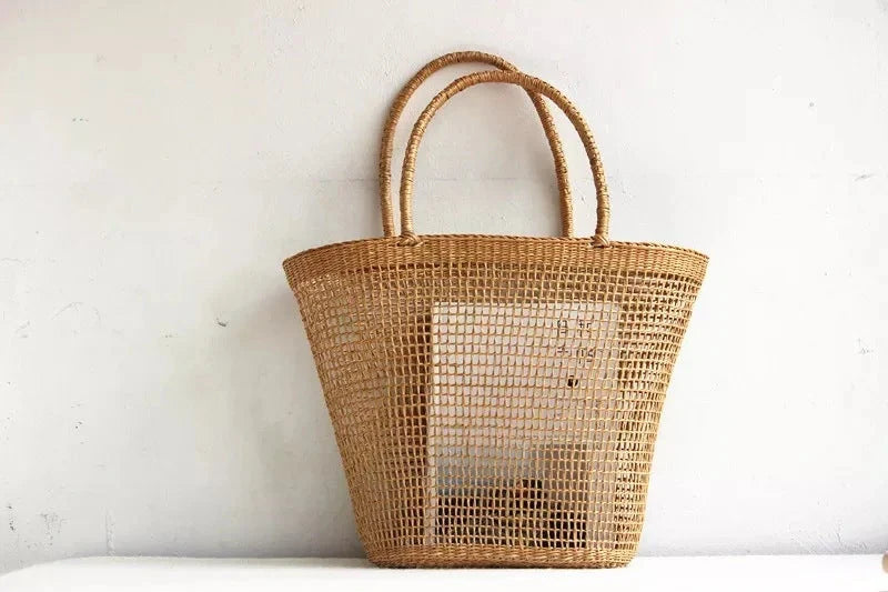 Cotton rope mesh straw shoulder bag for women, eco-friendly and lightweight