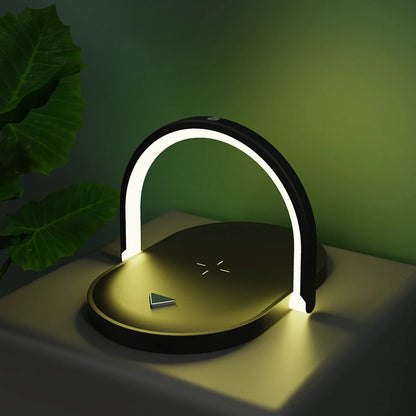Foldable Wireless Charger with adjustable LED night light in white, black, green, and wood grain
