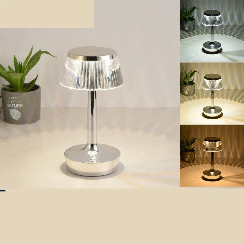 RAINCAP Crystal Table Lamp with diamond-cut acrylic shade and USB charging
