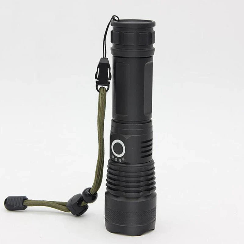 A durable, waterproof USB rechargeable flashlight with adjustable zoom and powerful LED light.