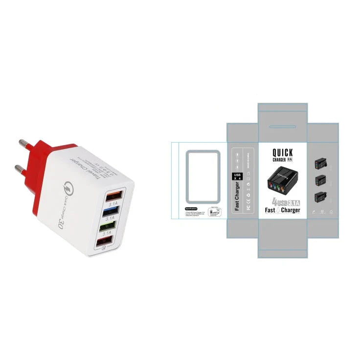 4-Port High-Speed USB Wall Charger with Quick Charge 3.0 Technology for Simultaneous Charging of Multiple Devices