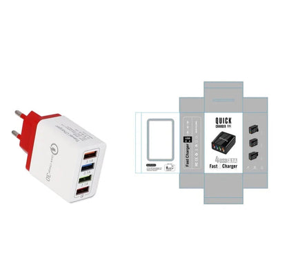 4-Port High-Speed USB Wall Charger with Quick Charge 3.0 Technology for Simultaneous Charging of Multiple Devices