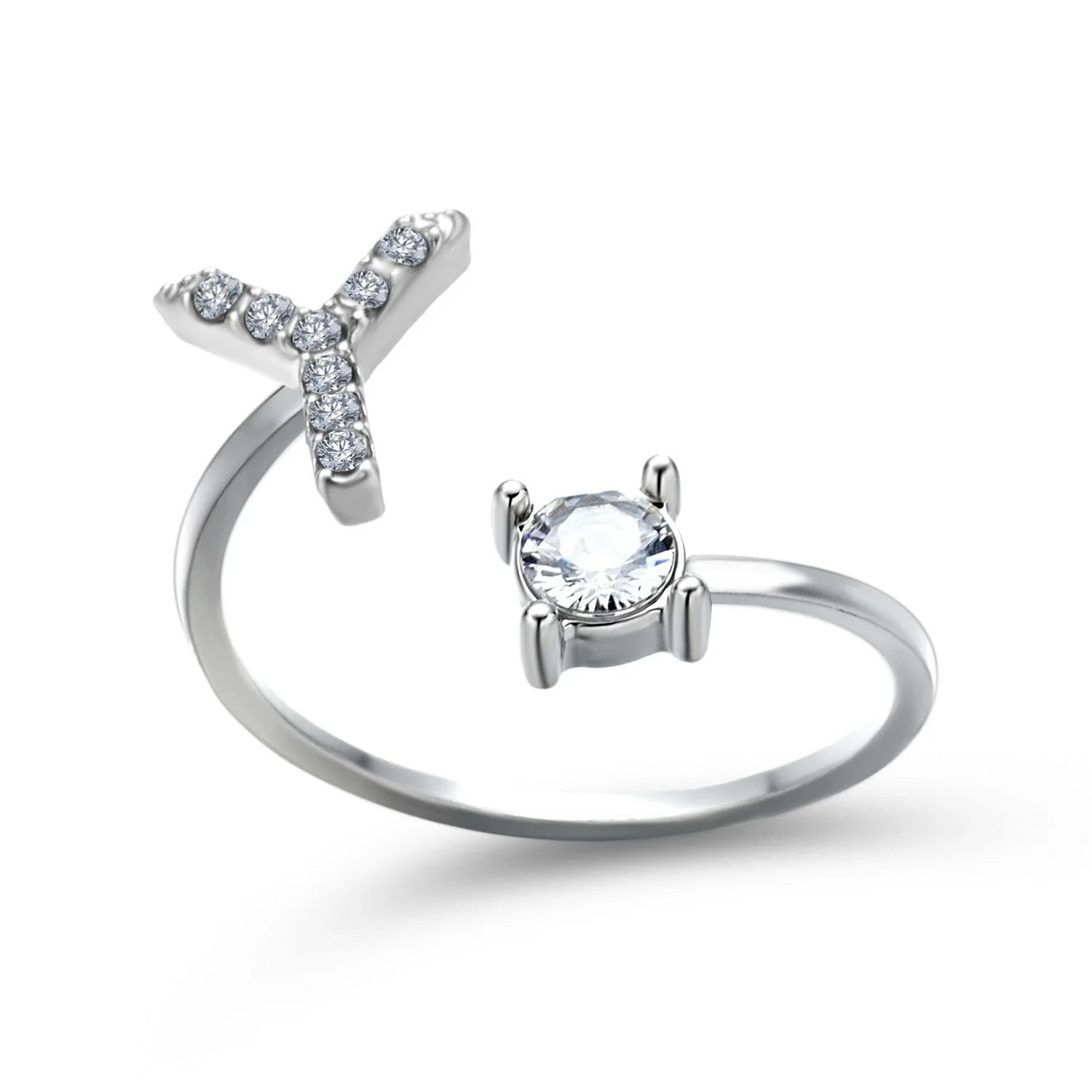 Customizable adjustable ring with 26 letters for women, featuring zircon stones and copper alloy construction